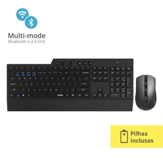 Rapoo Teclado E Mouse Sem Fio Bluetooth+2.4g Garantia 5 Anos C Pilha 8200t Preto - RA005
