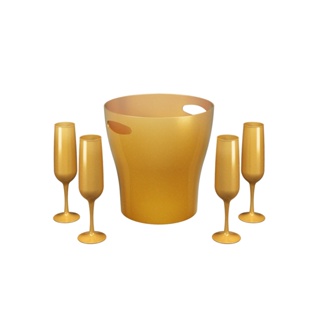 Kit Celebration Coza Com Cooler E 4 Taças De Espumante Dourado Com Gliter