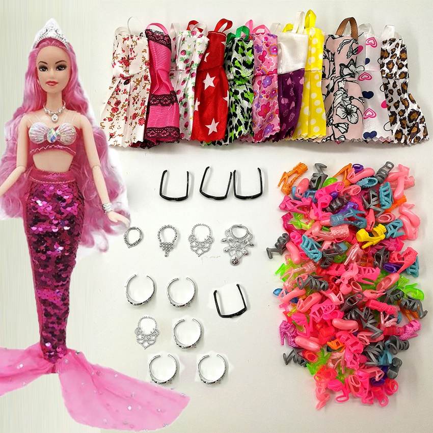 Roupa Brinquedo Boneca Barbie Cauda Sereia + Top + Acessórios, Sapatos,  Bolsas-53 peças - Escorrega o Preço