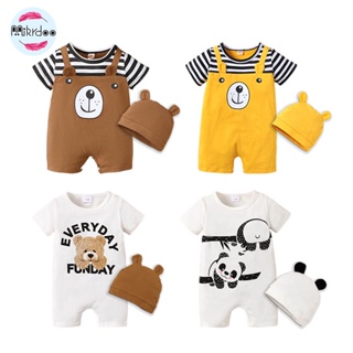 Mikrdoo Terno Por 0-18 Meses Baby Boy Cute Romper 2PCS Outfit Set/Cartoon Bear Short Sleeve Hat/Toddler Cotton Playsuit/Festa De Aniversário Fantasias Para Animais