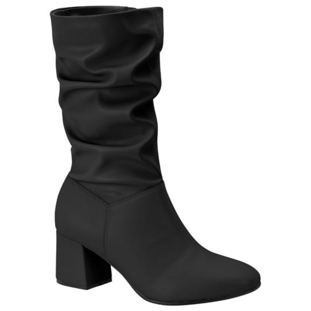 Bota Beira Rio Feminina Cano Medio Enrugada Salto Grosso Conforto Macia ...