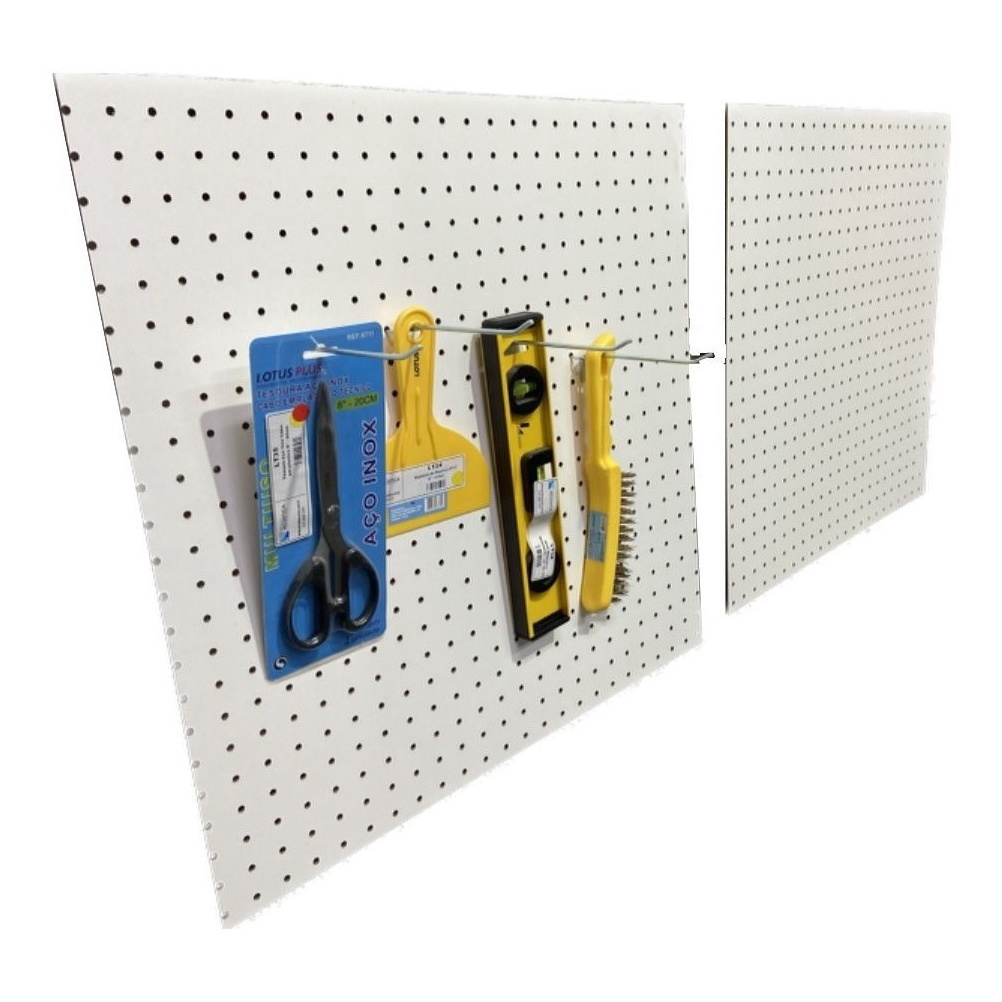 Kit 2 Chapas Perfuradas Eucatex Organizador Painel Pegboard Branca Glacial Organização Linha De Costura Ferramentas Papelaria Utensílios Doméstico 1190 x 595 x 3mm
