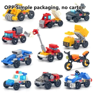 Mini Blocos De Construção Montados Quebra-Cabeça Brinquedo Infantil Escavadeira Bulldozer Corrida
