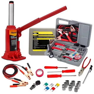 Kit Jogo Emergência Automotivo Maleta Acessórios + Macaco Hidráulico