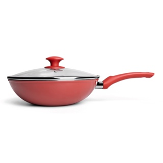 Wok Com Tampa E Fundo De InduçãoCeramic Life Brinox Optima 3,4 Litros Ø 28 cm Vermelho