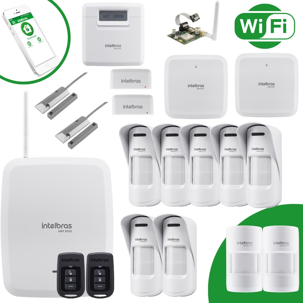 Kit Alarme Intelbras AMT 8000 | 9 Sensores (Pet + Externo) + Sirenes ...