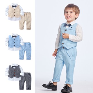 Recém Nascido Bebê Cavalheiro Conjuntos Gravata 3pçs Colete Branco + Calças Traje Formal Aniversário Casamento Crianças Menino Roupas