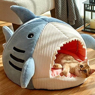 Inverno Novo Desenho Animado Tubarão Pet Dog Plush Cama De Gato Tamanho Completo Lavável Confortável Artefato Adormecido Canil