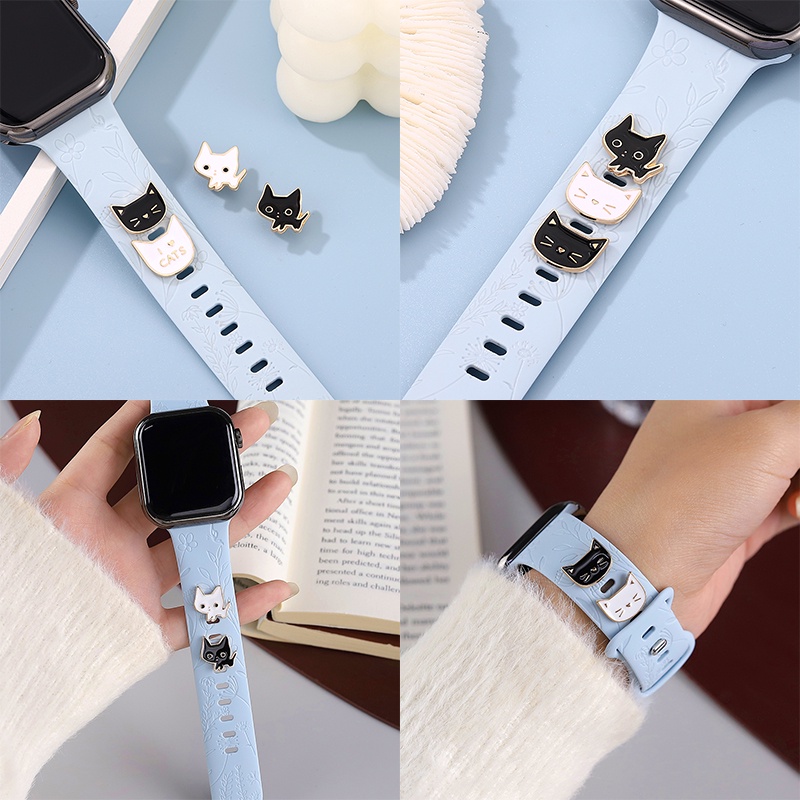 Desenho Animado Fivela De Relógio Gato Preto Branco Animal Fivelas De Silicone Acessórios Decorativos Para Banda