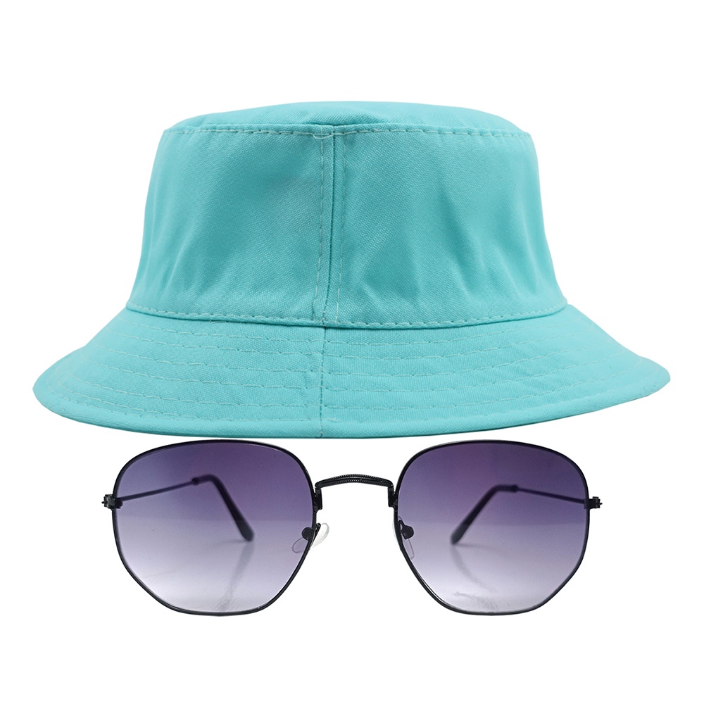 Kit Chapéu Bucket Hat E Oculos De Sol Hexagonal MD-04 - Proteção