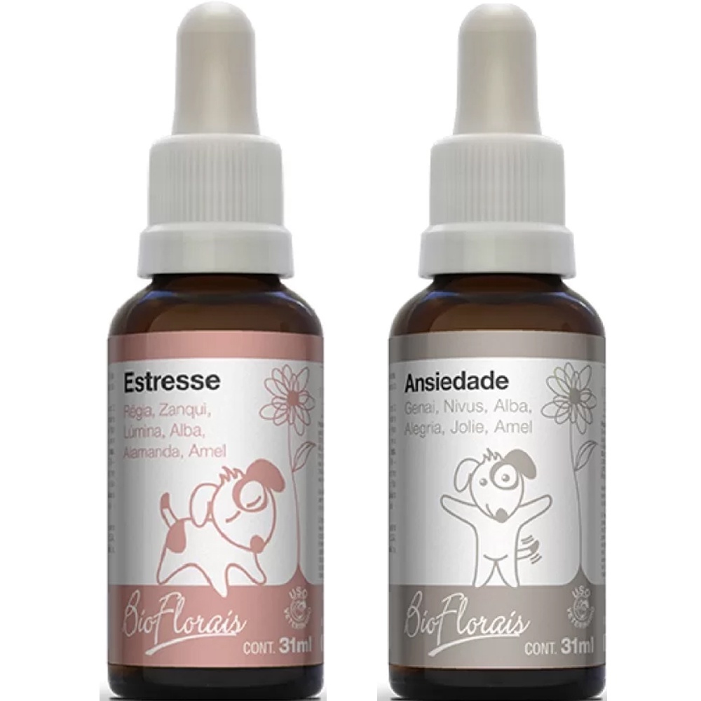 Kit Floral Pet Cachorro Gato: Ansiedade + Estresse Bio Florais
