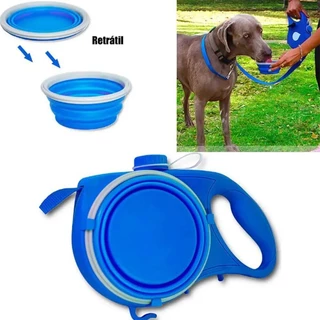 Coleira Guia Multifunção Porta Agua E Sacola Passeio Pet Cachorro Gatos Cores Preto Azul Vermelho
