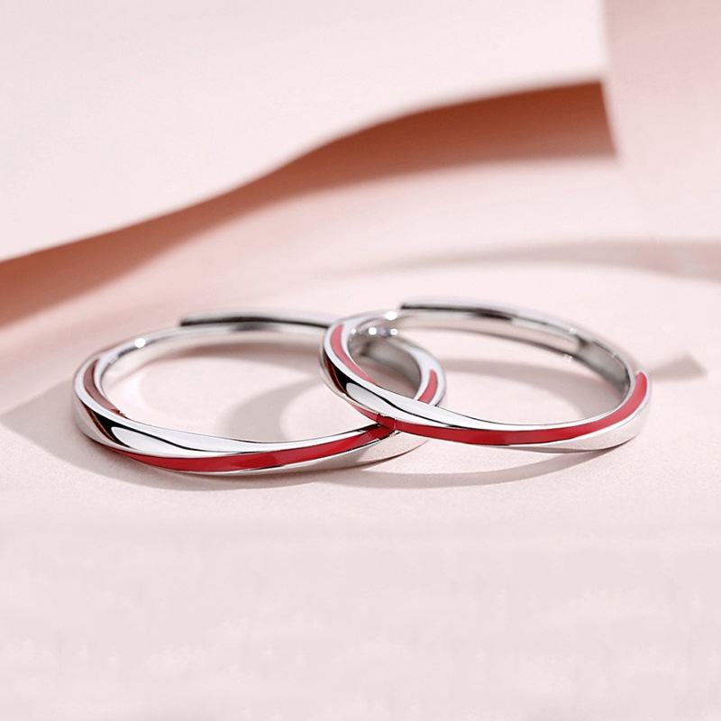 S925 Linha Vermelha Prata Mobius Casal Anel Simples Homens Mulheres Dia Dos Namorados Presente