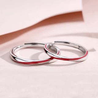 S925 Linha Vermelha Prata Mobius Casal Anel Simples Homens Mulheres Dia Dos Namorados Presente