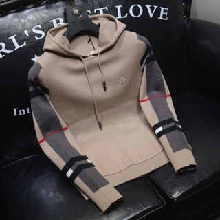 Moletom Com Capuz Masculino Europeu Mercadorias 2023 Novo Estilo Alta Qualidade Tamanho Grande Moda Estampa Casual Trendy Checked Top