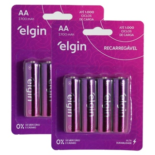 Kit 2 Blister 4 Pilha Recarregável Aa Pequena 2700mah Elgin