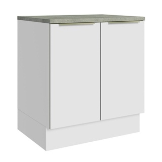 Balcão Madesa Lux 70 cm 2 Portas - Branco/Branco Veludo (Com Tampo)