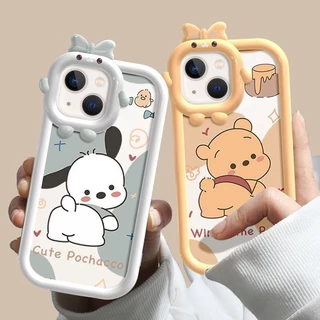 Capa De Celular Para Samsung M11 Galaxy A11 A12 A51 A23 A02S A13 A31 A21S A53 A71 A33 A04 Fofo Pochacco Winnie O Pooh Desenho 3D Arco Pequeno Monstro Lente Macia Traseira