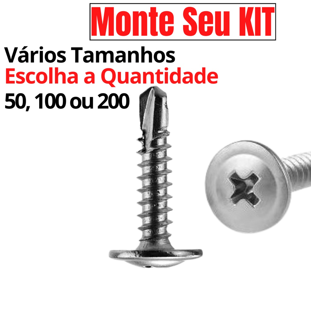 Parafuso Auto Brocante Philips Flangeado 4,2x 13 16 19 38 Kit Parafusos Autobrocante Flangeada ponta Broca 50 100 200 Alto brocante