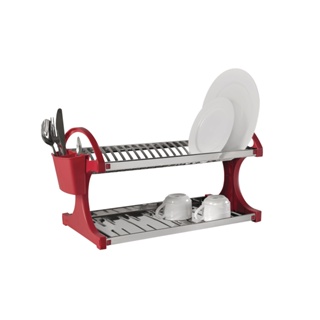 Escorredor De Louças 20 Pratos Brinox Suprema Aço Inox Vermelho