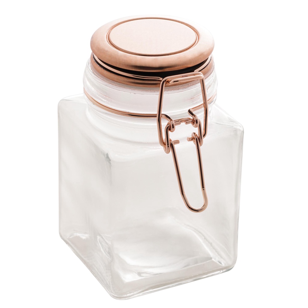 Pote Hermético Vidro C/Tampa Metal Geométrico Rosé 7X12Cm