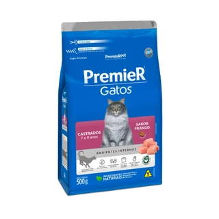 Ração Premier Ambientes Internos Gatos Castrados 7 a 11 Anos Sabor Frango 500g