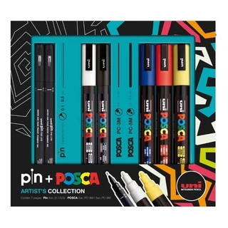 Estojo Com 7 Canetas - Posca + Pin Artist