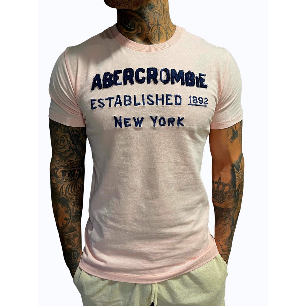 Camiseta Abercrombie & Fitch Established 1892 Rosa Masculina Shopee