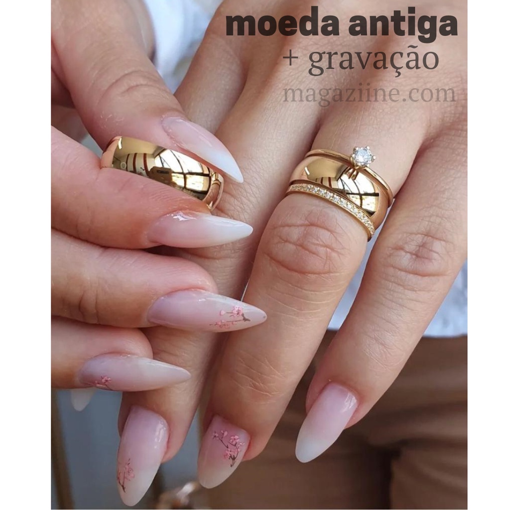 Par de Alianças Moedas Antigas 6mm + Aparador + Anel Solitário PROMOÇÃO