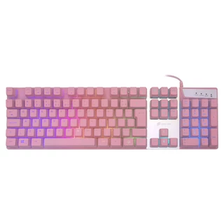 TECLADO GAMER SEMI MECANICO OEX ROSA PINK COM LED PRISMATIC