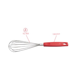 Batedor Manual Fouet Brinox Asti Aço Inox 30 cm Vermelho Bold