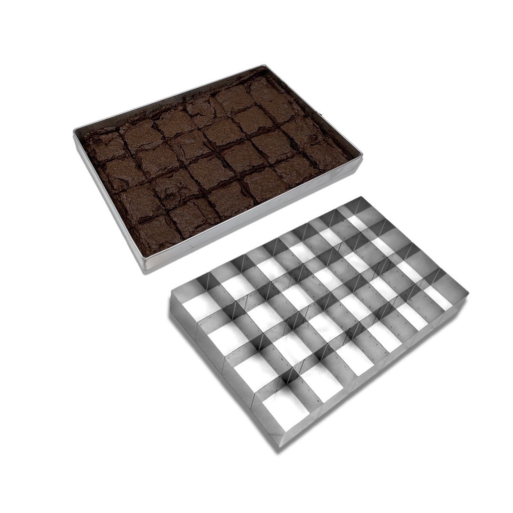 FORMA DE BROWNIE RETANGULAR COM CORTADOR 5X5 24 PEDAÇOS INOX ARO QUADRADO CAVIDADES