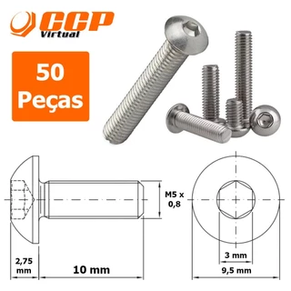 Parafuso Allen Cabeça Abaulada Aço Inox M5 x 10 mm - 50 Peças