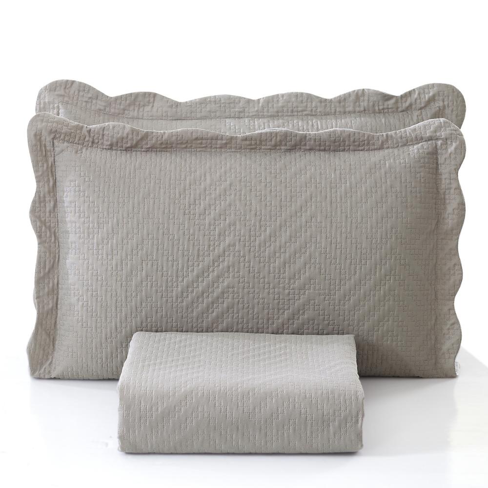 Kit Colcha Casal Liso Bouti Cobre Leito 3 Peças Cinza Nude