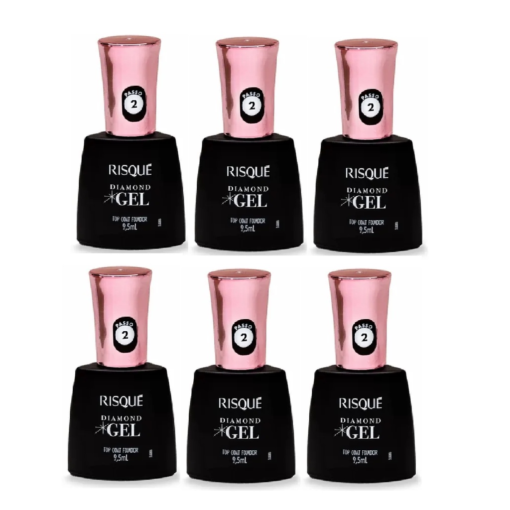 Risque Diamond Gel Top Coat Fixador 9,5ml Kit 6un | Shopee Brasil