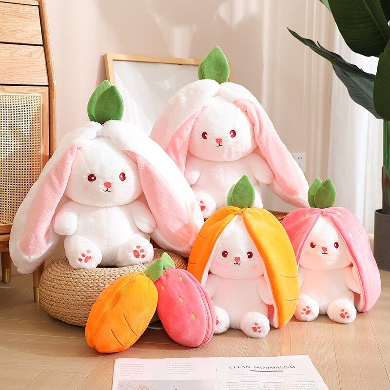 AIXINI strawberry rabbit bunny coelho pelúcia plush toy 2 in 1 Long Ear rabbit coelho stuffed doll cosplay carrot fruit