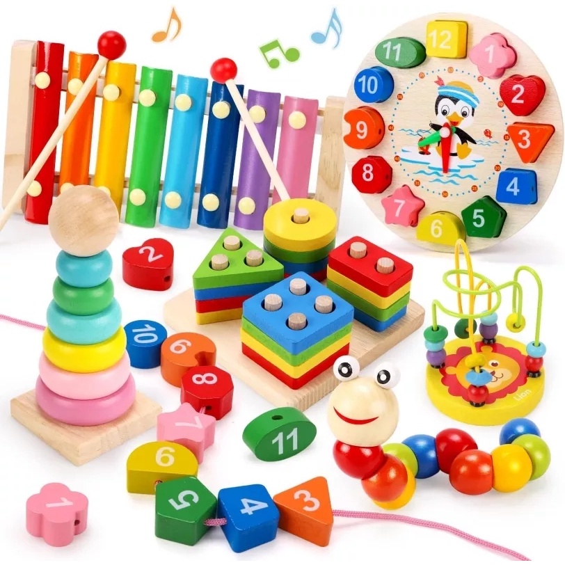 Brinquedos Montessori infantis para meninos e meninas de 2,3 anos,  brinquedos educativos de forma de madeira com legumes & blocos de animais  de fazenda, jogo de habilidades motoras finas, presente ideal para