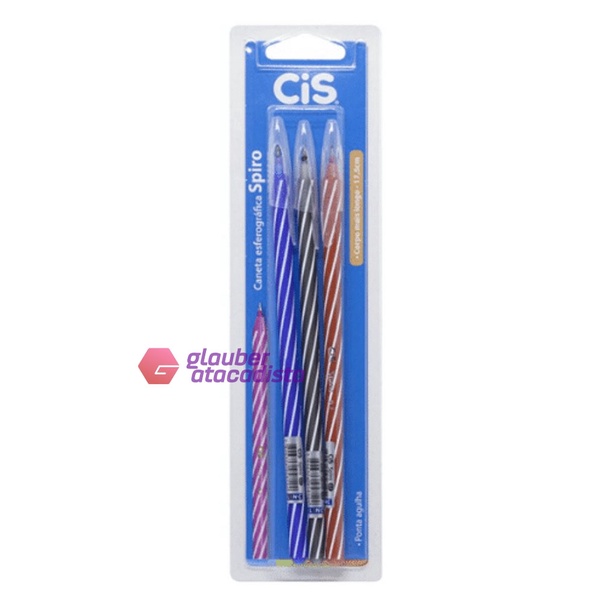 Caneta ponta fina 07mm Kit com 3 cores azul - preto - vermel