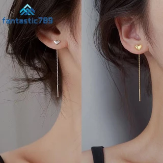 2 Peças Chique Prata/Ouro Minimalista Borla Coração Charme Brincos De Corrente Longa Para Mulheres Meninas Brinco Corean