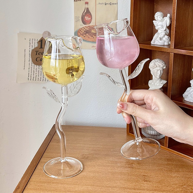 Taça De Vidro De Vinho Requintada Em Forma De Rosa Transparente Cálice Criativa Alta Borosilicato Romântico Flor De Uva Tinto