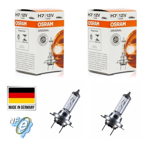 Par de Lâmpadas Farol Osram H7 Halógena 3200k 55w 12v Original C/ NF-e