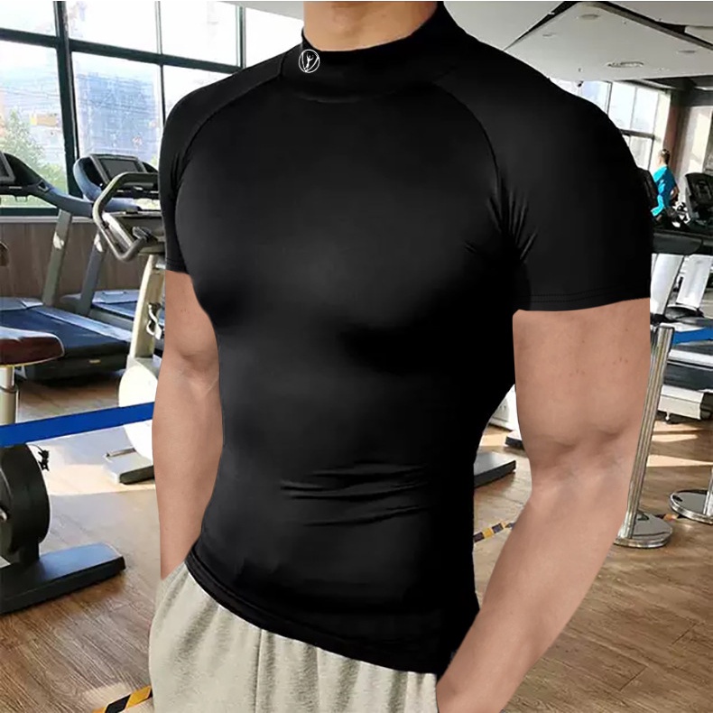 2023 Nova Camiseta De Compressão Masculina De Gola Alta Esportiva Skinny  Academias Corrida Fitness Sports men t-shirts