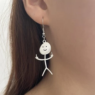 1 Par Moda Brincos Engraçados De Aço Inoxidável Para Mulher Tendência Punk Middle Finger Stickman Hip Hop Emaranhados Jewely