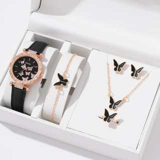 Ready Stock ~ Relógio Borboleta Redondo De Moda Simples Senhora Cinto quarz Para Mulher