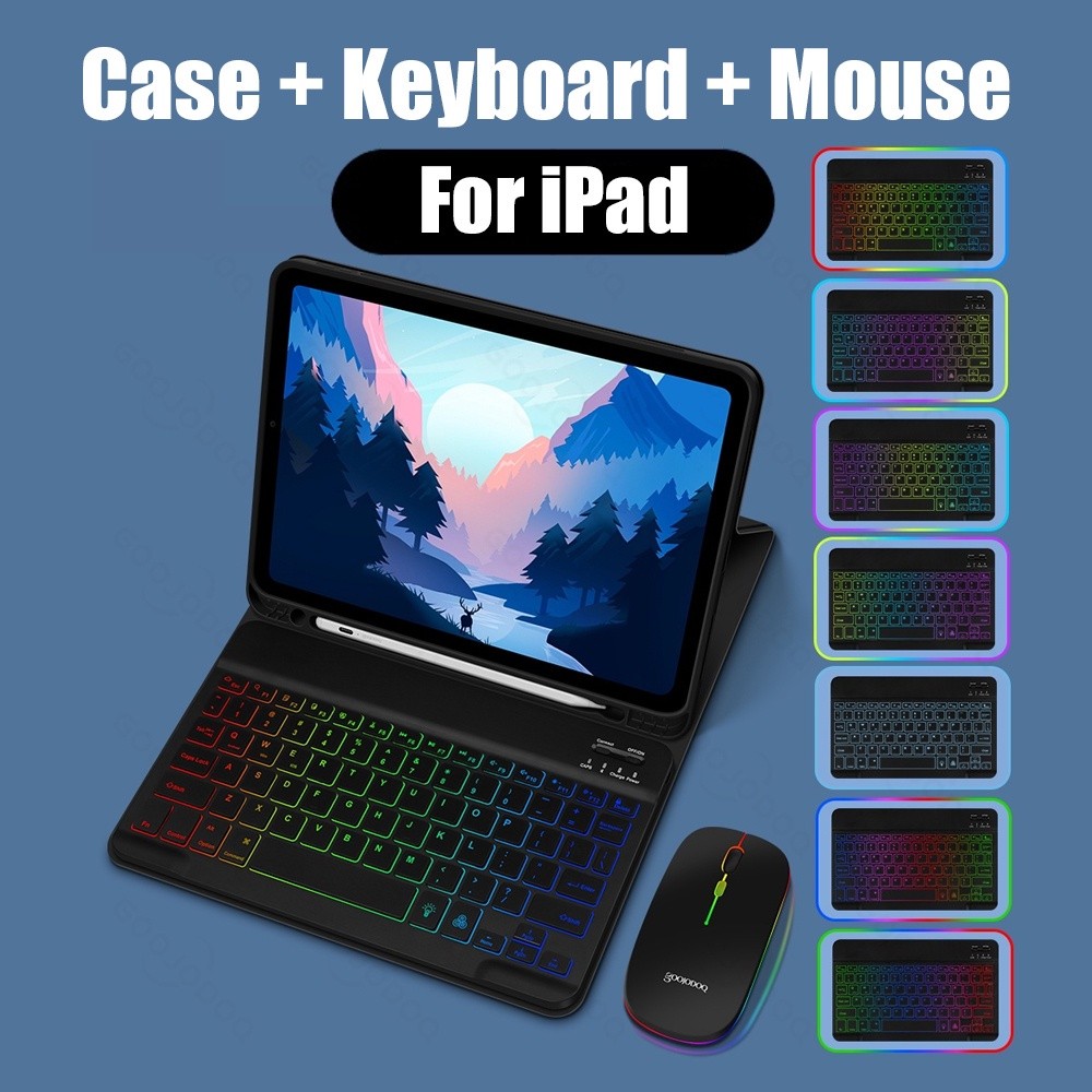 Goojodoq Para Caixa ipad Com Teclado Porta-Lápis Retroiluminado 10o 9o 8o 7o Gen Air 4 5 Pro 11 2022
