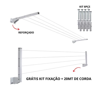 Kit 2 Varal Retrátil + 20 Metros De Corda + Parafusos e Buchas