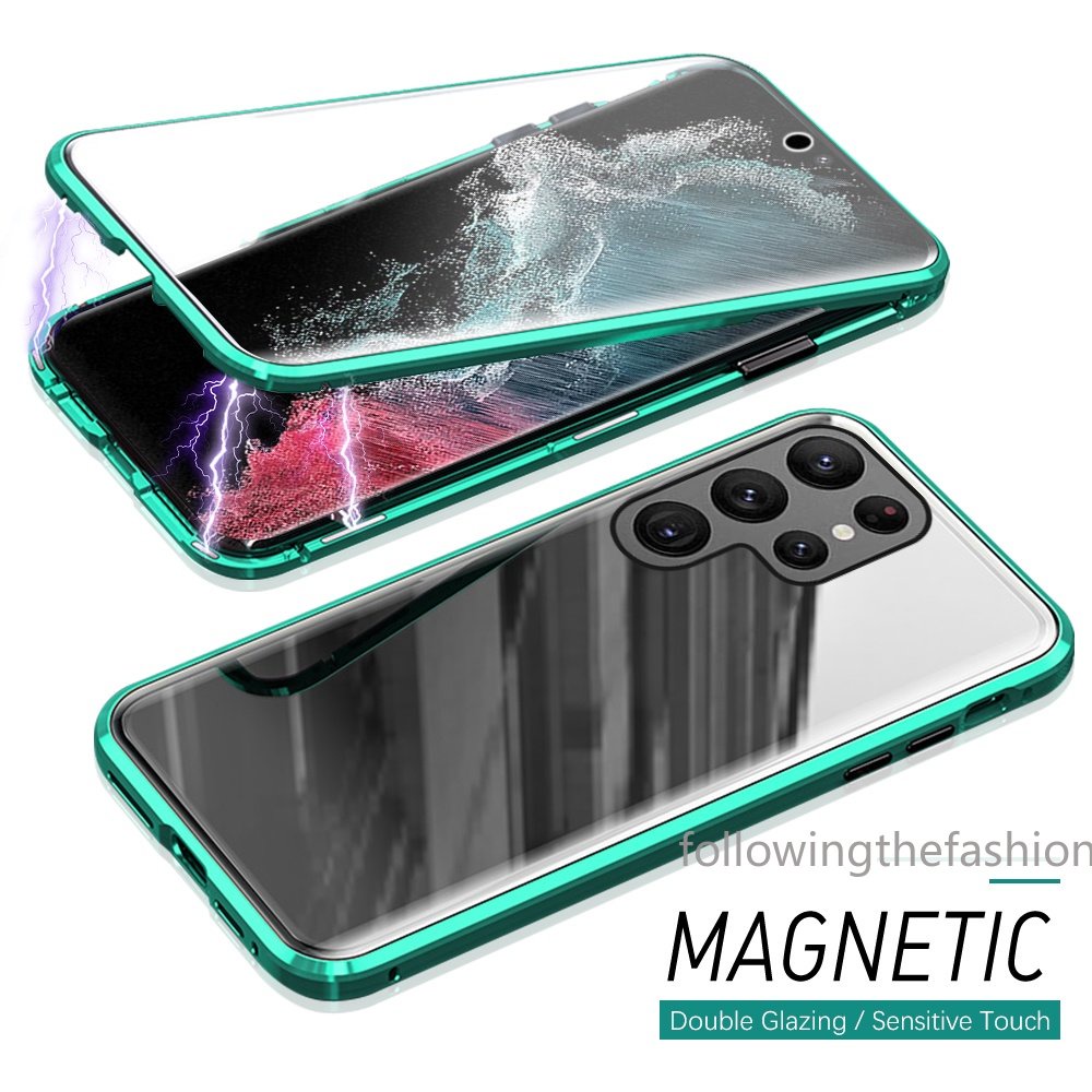 Para Samsung Galaxy S23 Ultra 5G S22 + Plus Pro A14 A34 A54 4G Caixa De Celular Magnética De Metal De Dupla Face Vidro Temperado 360 ° Capa À Prova De Choque Rígida Da Moda