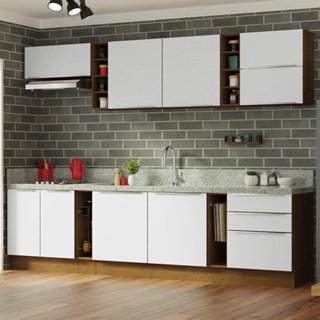 Armário de Cozinha Completa 300cm Rustic/Branco Veludo Lux da Sabrina Madesa