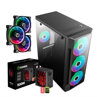 Gabinete Gamer Fonte 500w 3 Cooler Argb C/ Lateral de Vidro