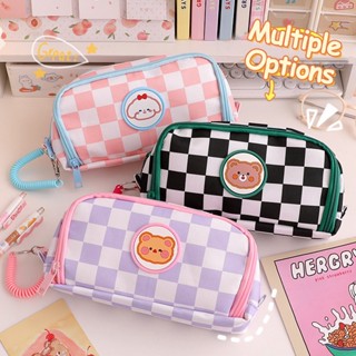 Saco De Lápis De Grande Capacidade Xadrez Preto Branco Cor Kawaii Papelaria Coreano Para Estudantes